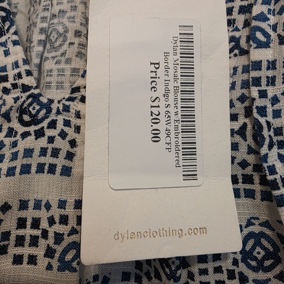 NWT Dylan Mosaic Blouse Embroidered Border Indigo Peasant Size Small - Picture 8 of 14